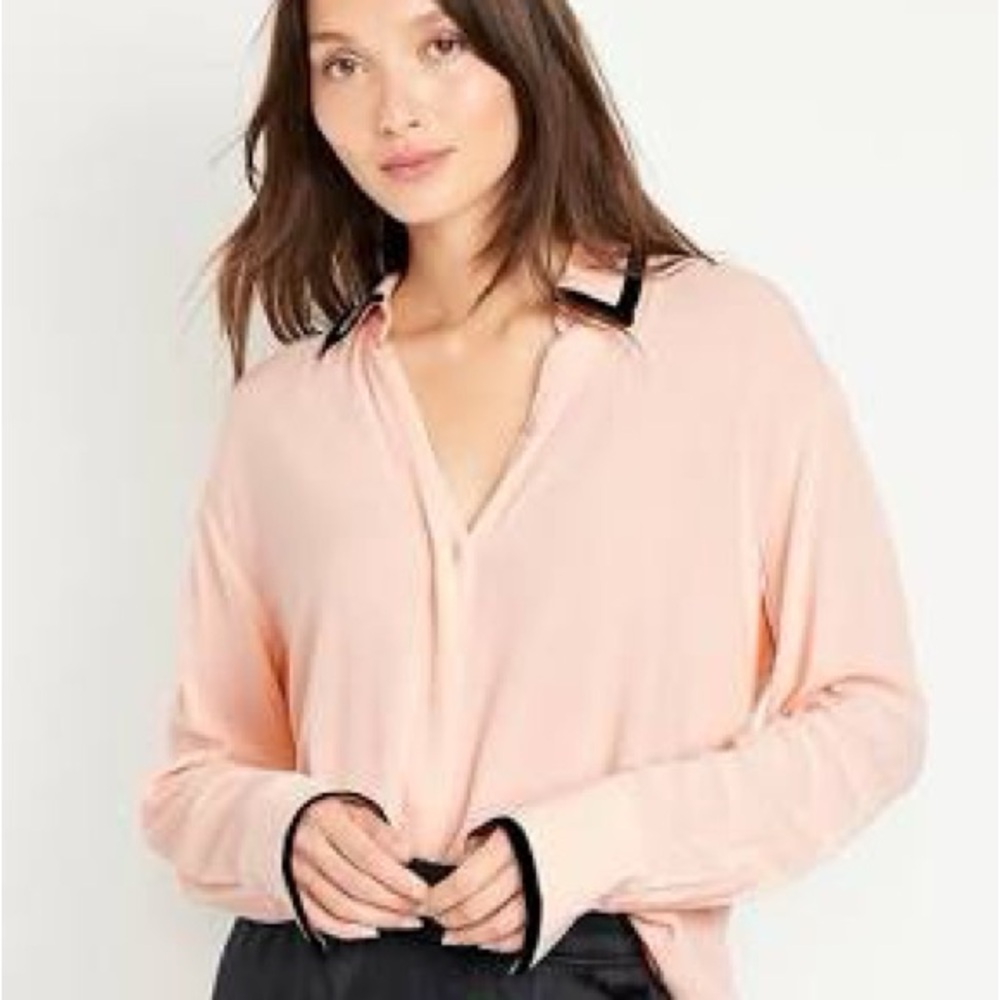Old Navy Pink Long Sleeve Notched Collar Blouse